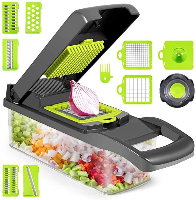 Eco Friendly Kitchen Accessories Kitchen Mandoline Fruit Slicer Manual 12 in 1 Multi Function Vegetable Cutter with Container