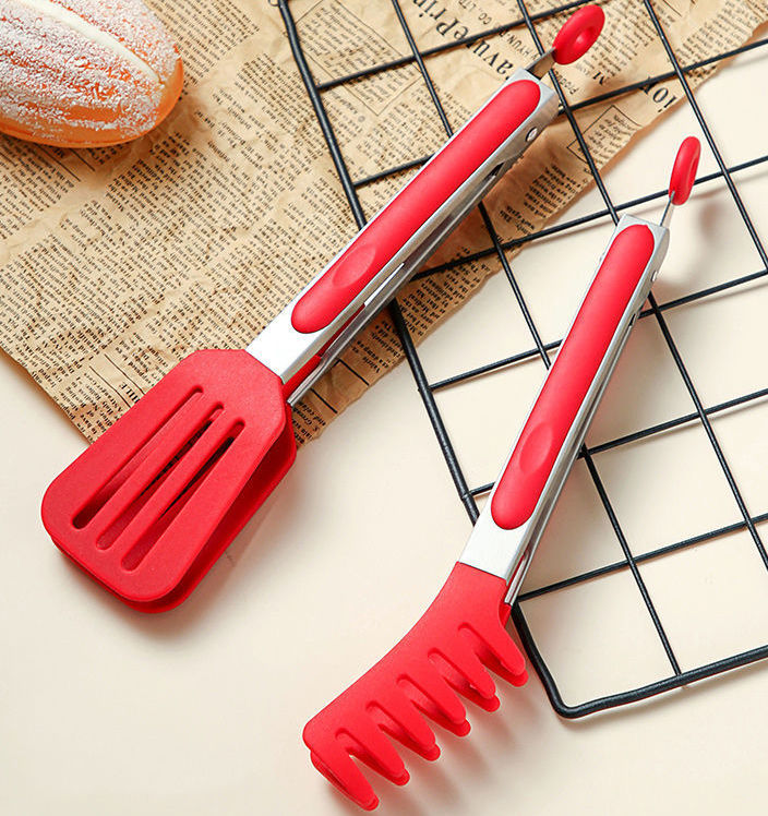Kingwise LFGB Stainless Steel Handle Kitchen Serving Tools Eco-Friendly Silicone Spatula Clip for BBQ Steak Pasta Safe Factory