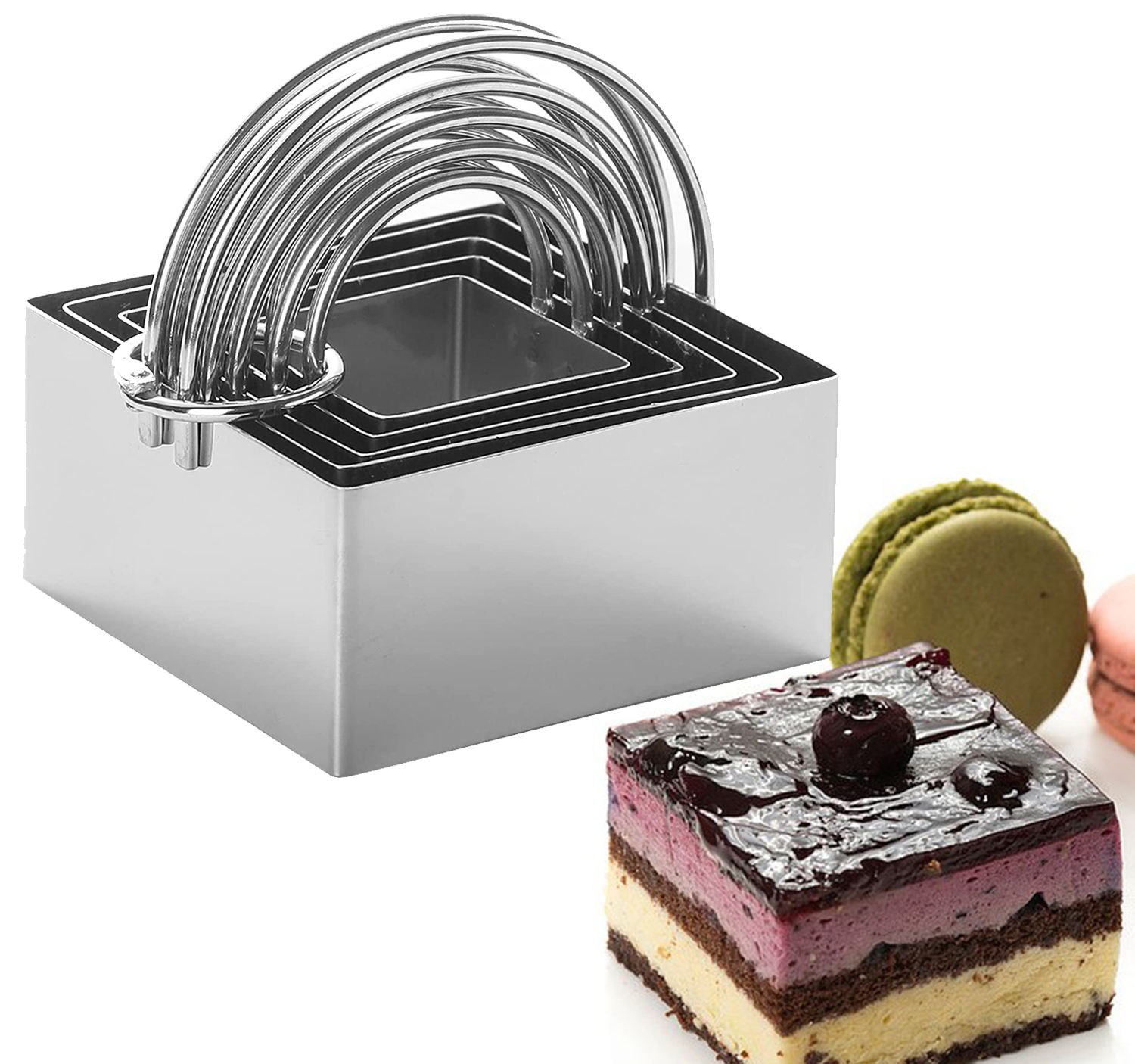 Kingwise Kitchen Pastry Baking Tool Adjustable Ring Diy 5 Pieces Mousse Cake Ring Mold Stainless Steel Square Cookie Cutter Mold