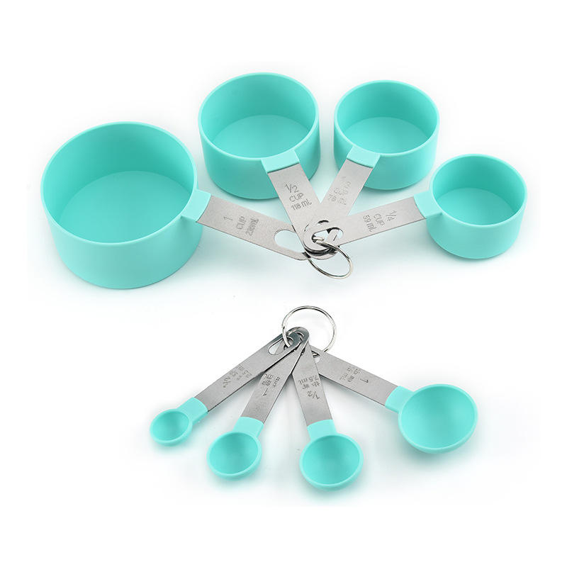 Kingwise Baking Tools Liquid Powder Coffee Measuring Cups Spoons Set Stainless Steel Handle 8-Piece Plastic 1.25-250ml