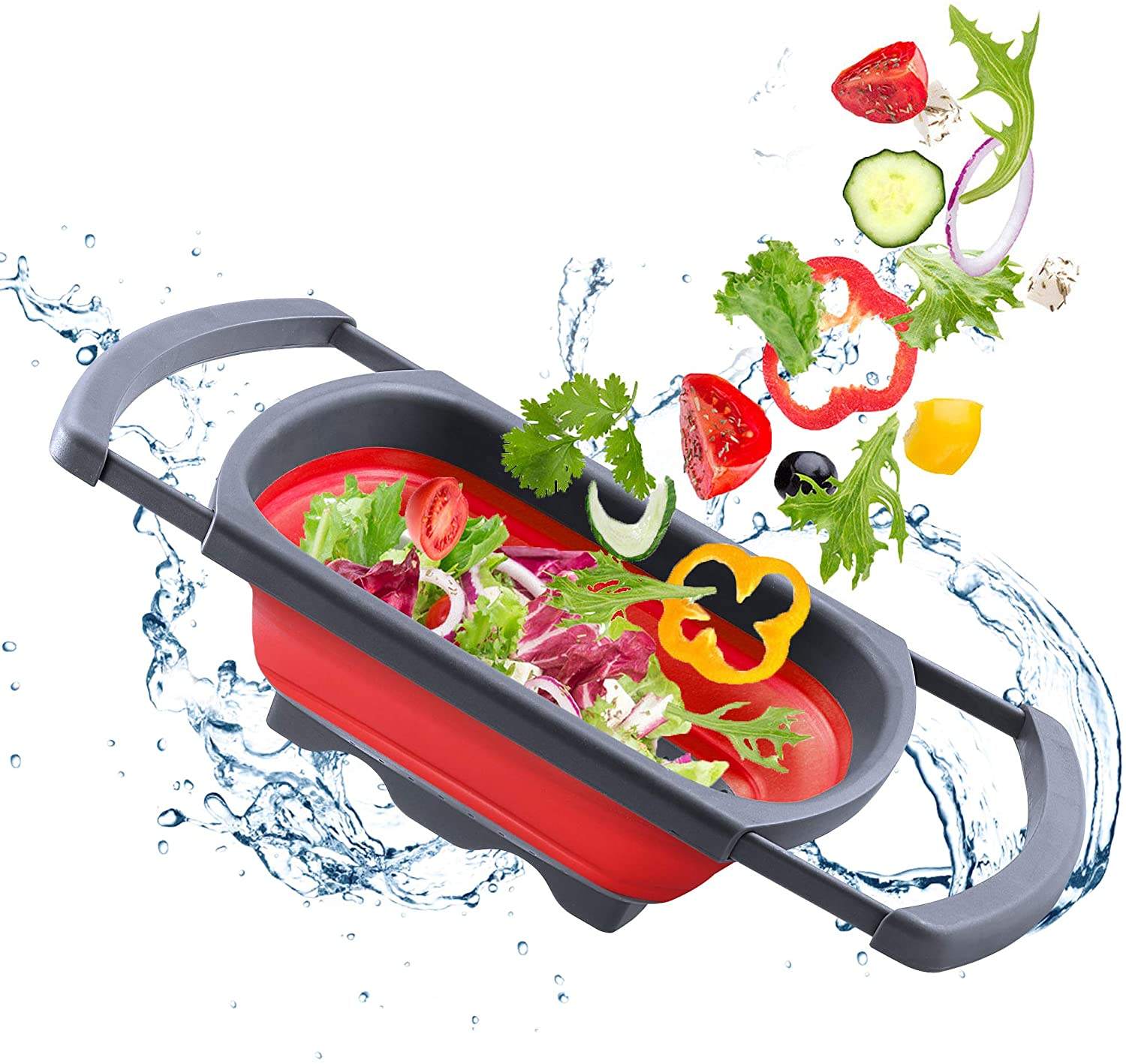 Factory Supply Wholesale Vegetable Fruit Filter Basket Rectangle Kitchen Collapsible Colander Strainer with Extendable Handle