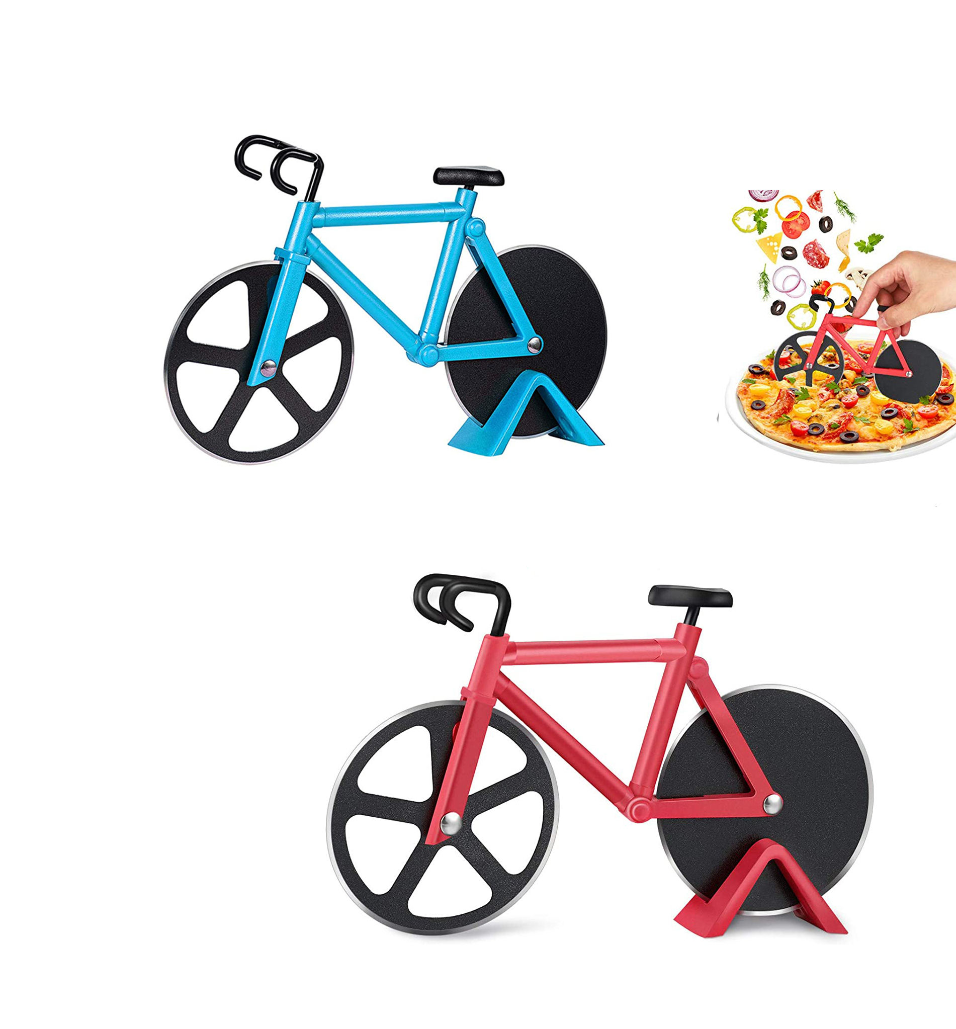 Kingwise Creative Home and Kitchen Stainless Steel Pizza Cutter Wheel with Plastic Handle Bike Inspired Design Dishwasher Safe