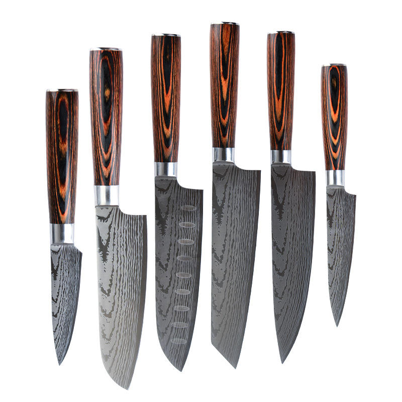 KINGWISE 6-Piece German Damascus Steel Chef Knife Set Multi-Functional Japanese Kitchen Knives Manufactured in Yangjiang