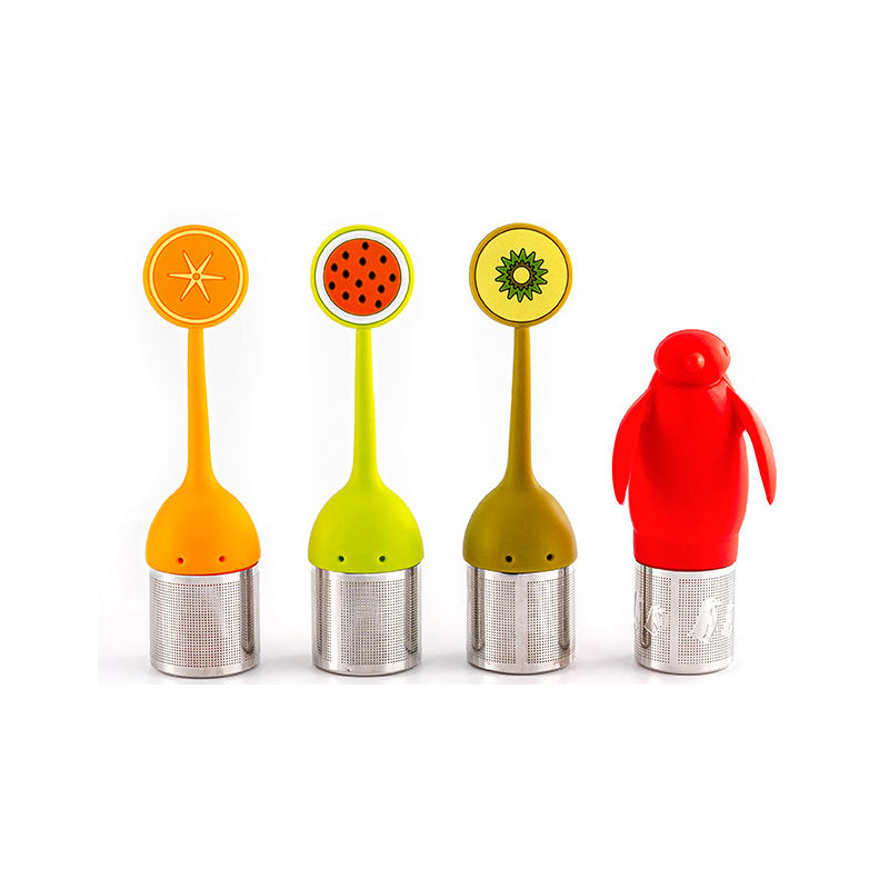 Creative Cute Cartoon Eco-Friendly Portable 304 Stainless Steel Mesh Strainer Tea Ball Filter Silicone Handle Loose Leaf Tea