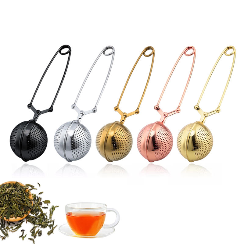 KINGWISE Promotional Cute Metal Stainless Steel Rose Gold Snap Ball Shape Loose Herb Leaf Mesh Tea Infuser Strainer