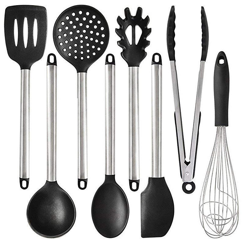 Kingwise Hot-Selling 8-Piece Silicone Non-Stick Cookware Set Stainless Steel Handles Kitchen Tools for Food