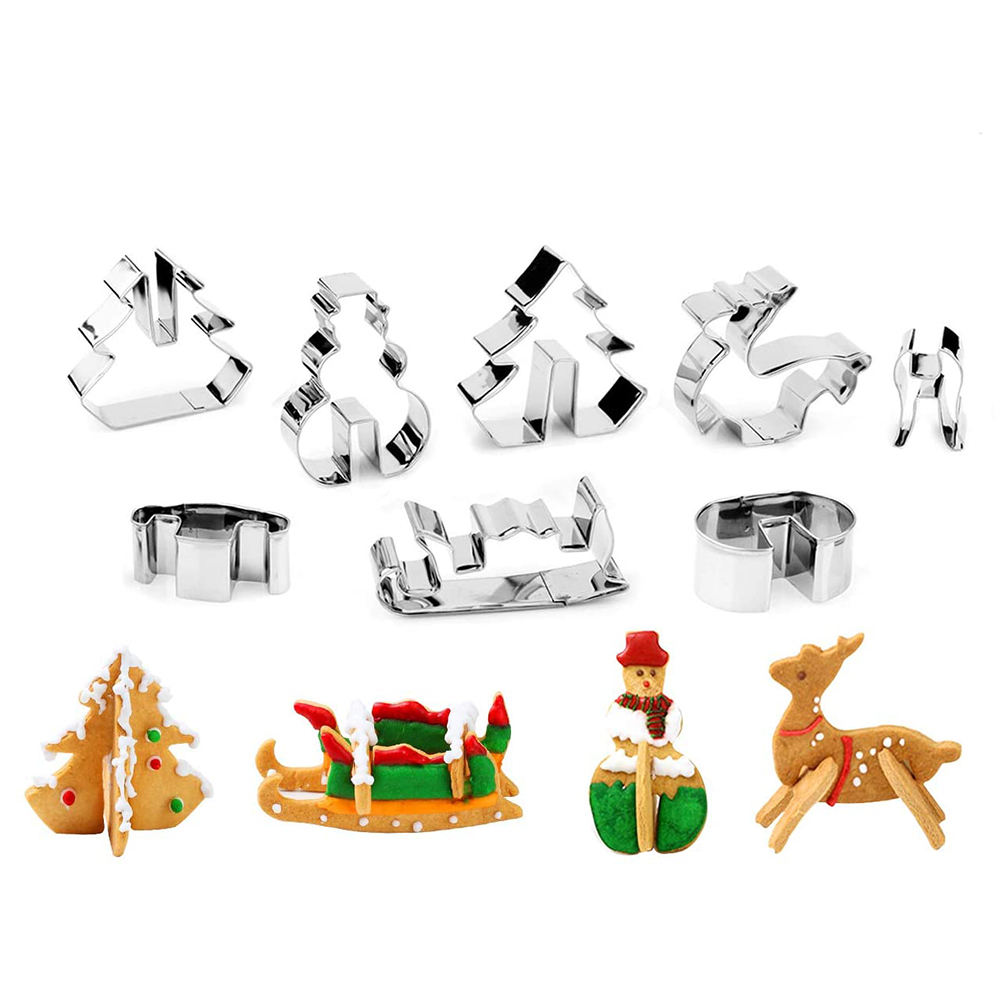 Kingwise 8-Piece Set 3D Christmas Halloween Cookie Cutters DIY Gingerbread Tree Cookies Molds Stainless Baking Pastry Tools