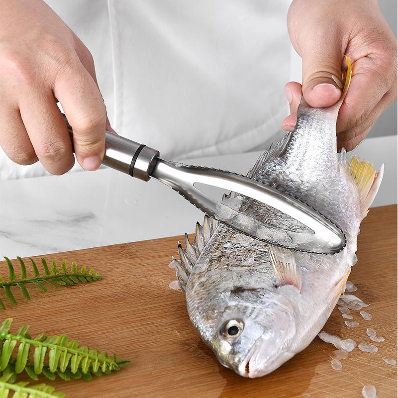 KINGWISE New Kitchen Accessories Home Fish Skin Scraping Peeler Machine Stainless Steel Fish Scales Remover Cleaning Tool