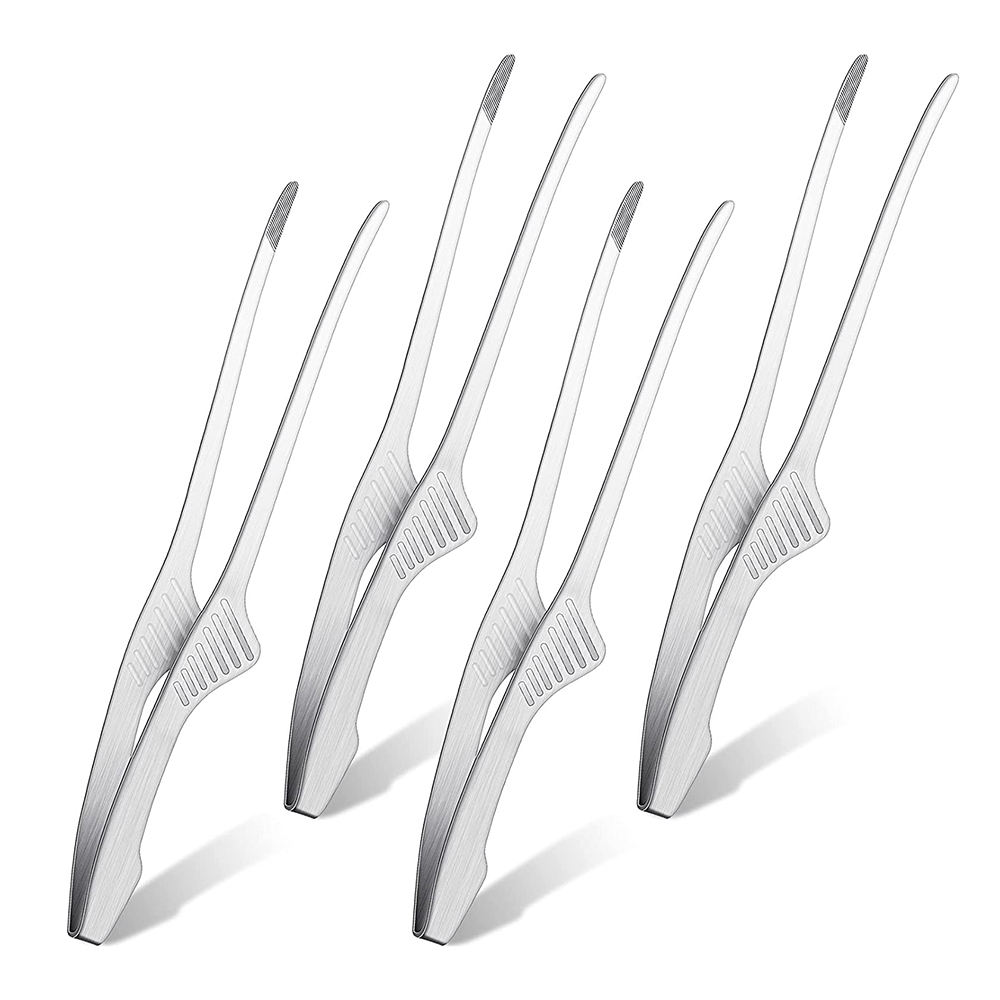 KINGWISE Stainless Steel Kitchen Chef Tweezers Set Long Round Tong with Serrated Tips Food Tweezers for Cooking Metal Tools