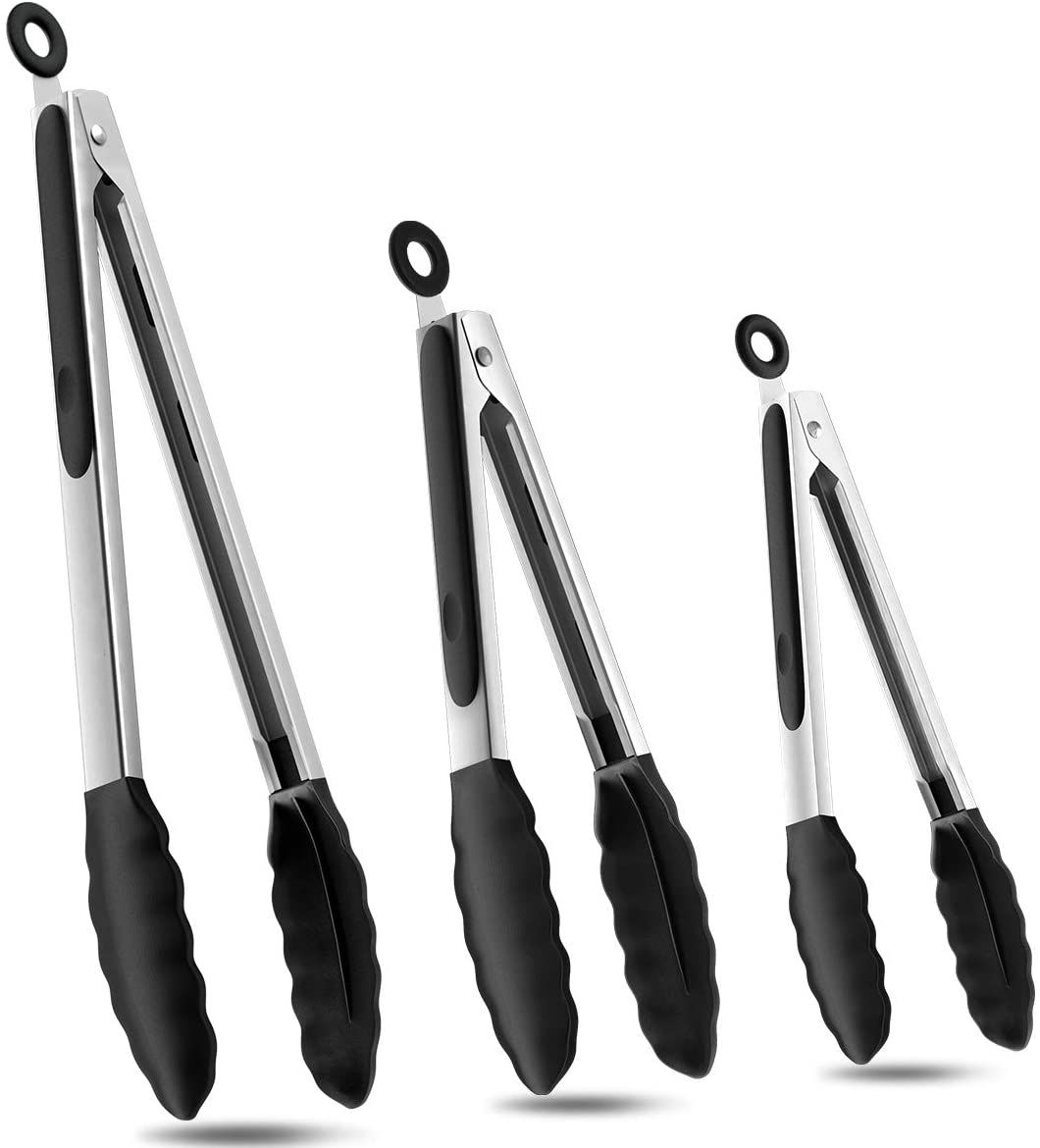 Kingwise Customized Logo Heat Resistant Stainless Steel Handle Silicone Kitchen Salad BBQ Tongs