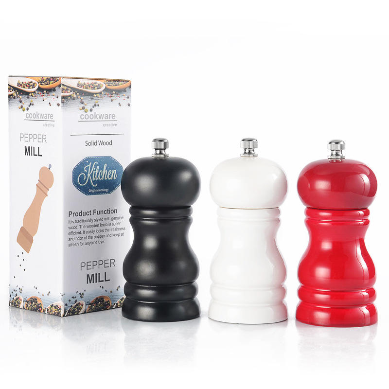 Kingwise Christmas BBQ Meat Spice Tool PC Rubber Wood Pepper Grinder Ceramic Gravity Salt Pepper Mechanism Home Use Box Packed