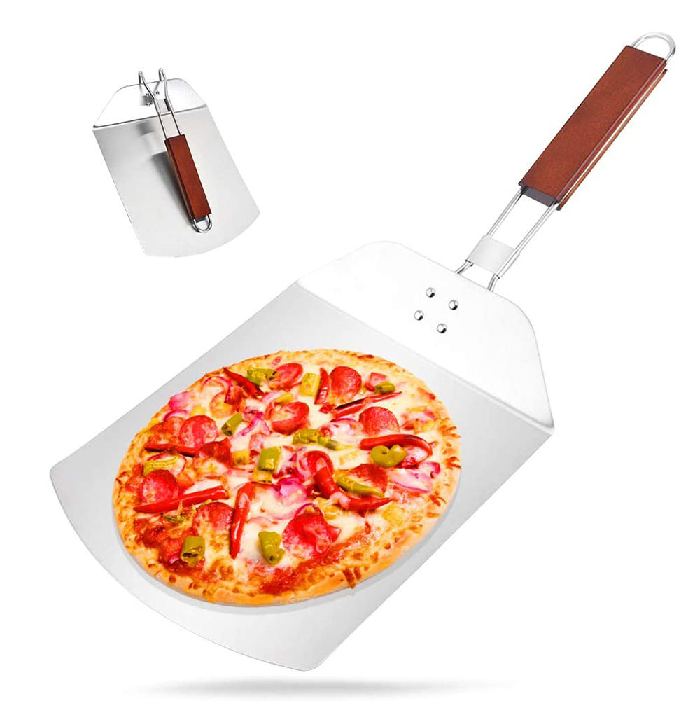 Stainless Steel Foldable Wooden Handle Kingwise Pizza Peel Spatula Paddle Baking Tool Dishwasher Safe for Restaurants