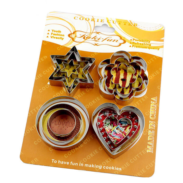 Wholesale 12 Pcs Christmas 3D Star Round Heart Flower Shape Stainless Steel Cookie Cutters