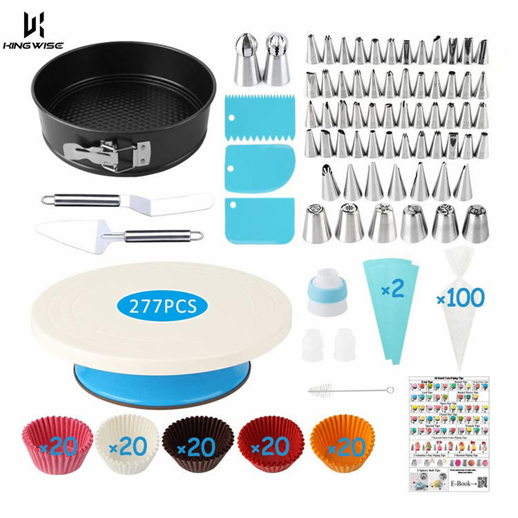 Factory Wholesale Cake Decorating Tools Kit 277-Piece Pastry Tool Icing Piping Nozzles Cake Turning Table Baking Cakes