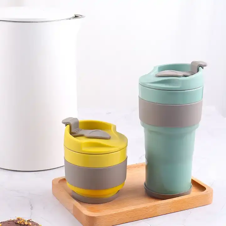 BPA Free Portable Foldable School Kids Office Outdoor Sport Drinking Cup 380ml Silicone Collapsible Water Bottle Lid Straw