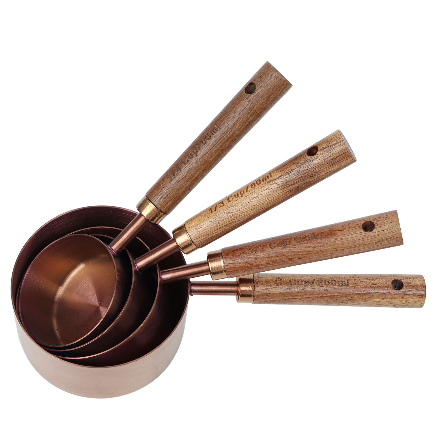 Kingwise Wholesale Rose Gold Stainless Steel Eco-Friendly Dishwasher Safe 150mL Measuring Spoon Set 4 Pcs Measuring Tools