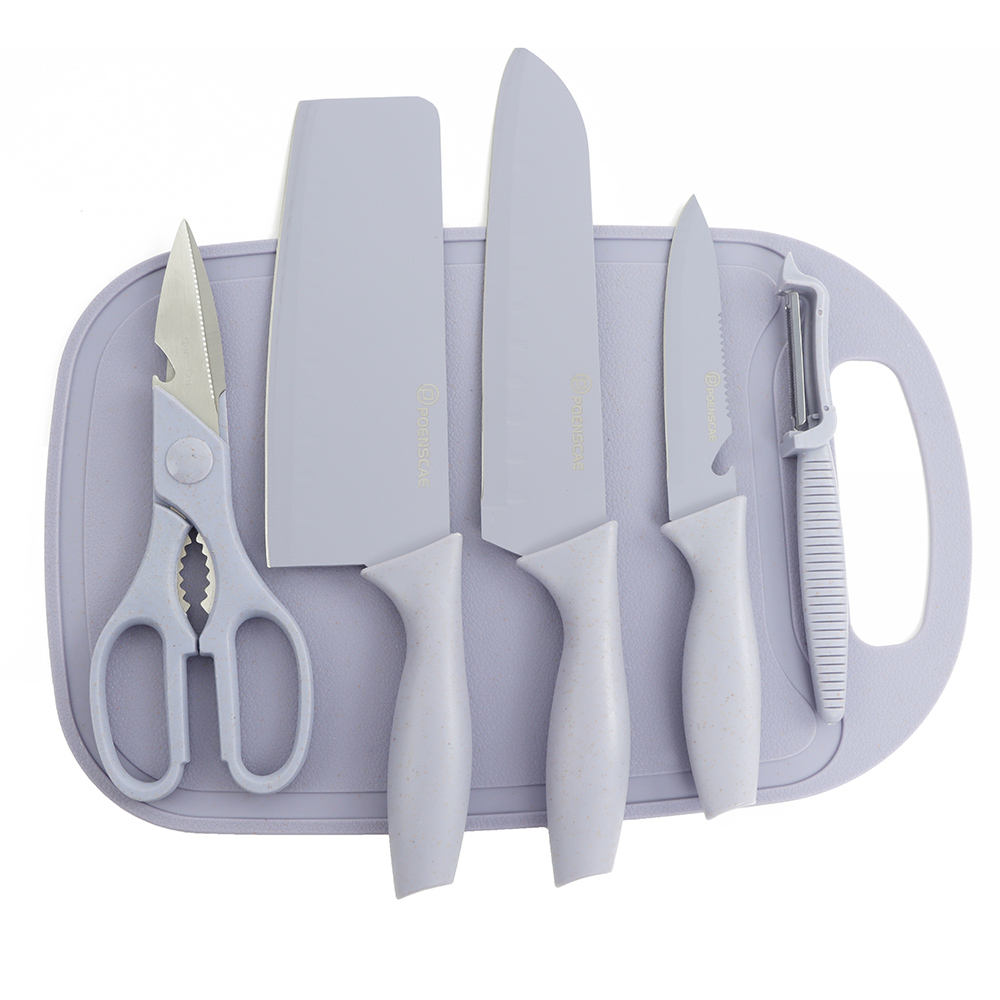 KINGWISE Professional Stainless Steel Chef Cooking Knife Set Non-Stick Coating with Plastic Knife Block Holder