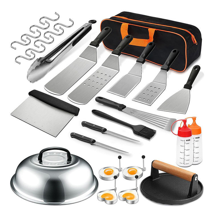 2025 New Outdoor Camping BBQ Accessories Stainless Steel Grill Set of Barbecue Tools Spatulas Skewers for Outdoor Kitchen
