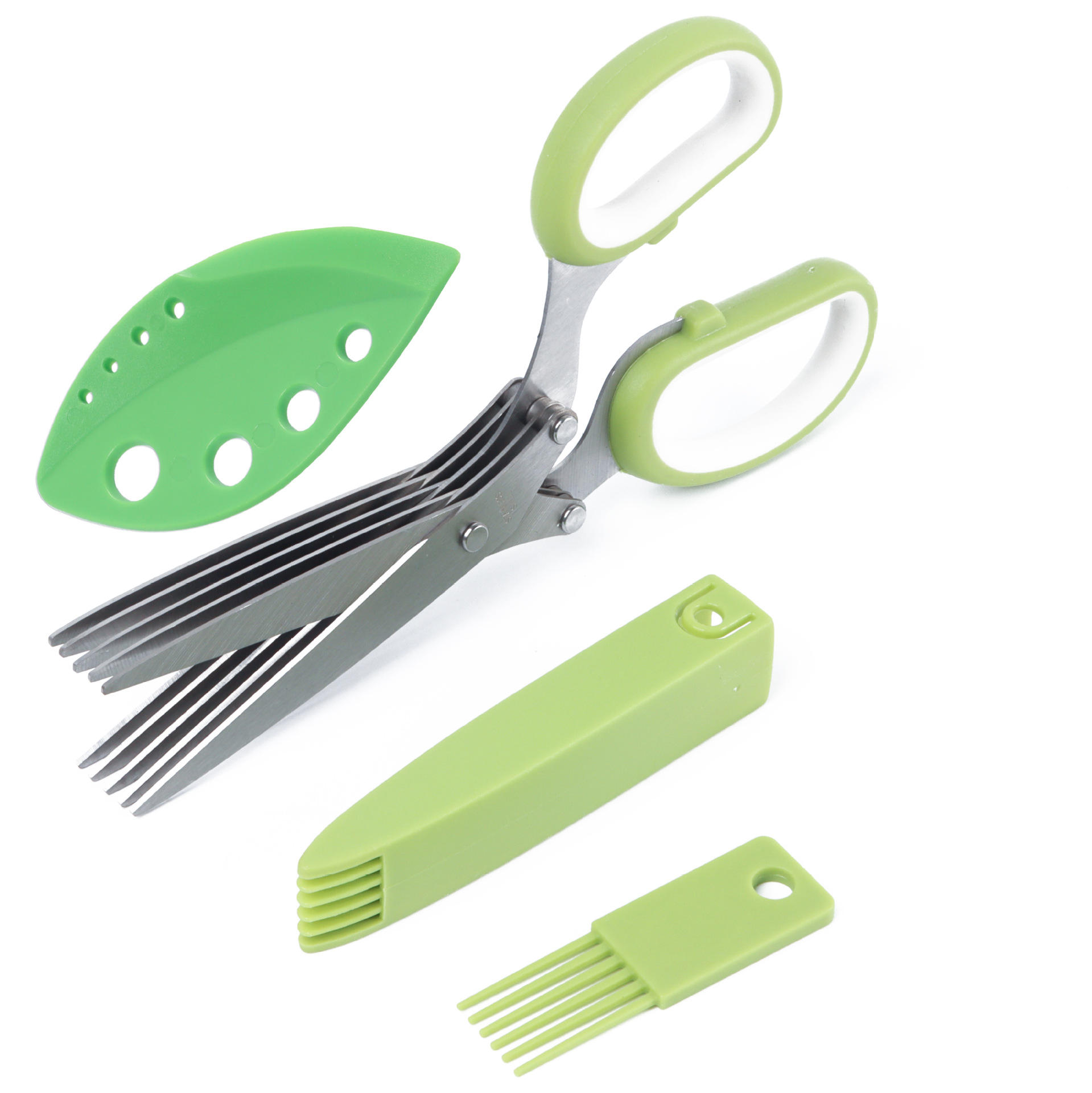 Kingwise 7.5" Professional Stainless Steel Multi Function 5 Blades Kitchen Tailor Paper Scissors Herb Scissors With Comb