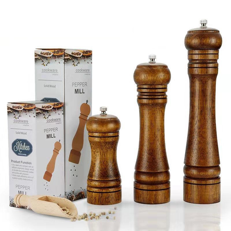 Kingwise One-Hand Operated Beech Wood Premium Eco-Friendly Manual Pepper & Spice Mill with Grinding Function