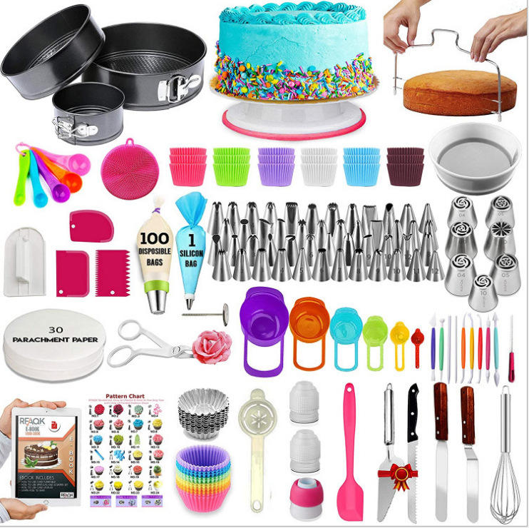 Kingwise 370 PCS Spring Form Pan Cake Turntable Stand Measuring Cup Set Hot Sale Adult Beginner Baking & Pastry Tools
