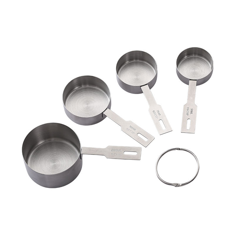 High Quality 4-Piece Stainless Steel Metallic Kitchen Measurement Spoons Set 250ml Capacity Measuring Cups Spoons