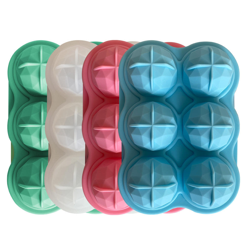 Kingwise Flexible Bpa Free Silica Rubber 6 Cavity Ice Ball Maker Diamond Silicone Whisky Ice Sphere Mould With Cover