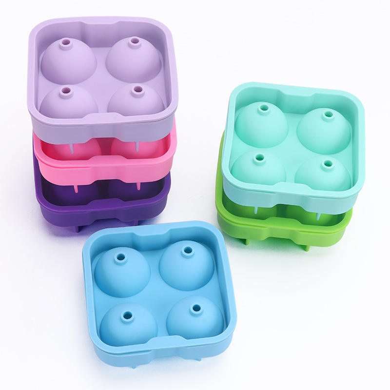 Kingwise Eco-Friendly Food Grade Reusable Silicone 4-Cavity Ice Ball Maker Mold Lid for Whisky Cocktail Drinks Kitchen Bar