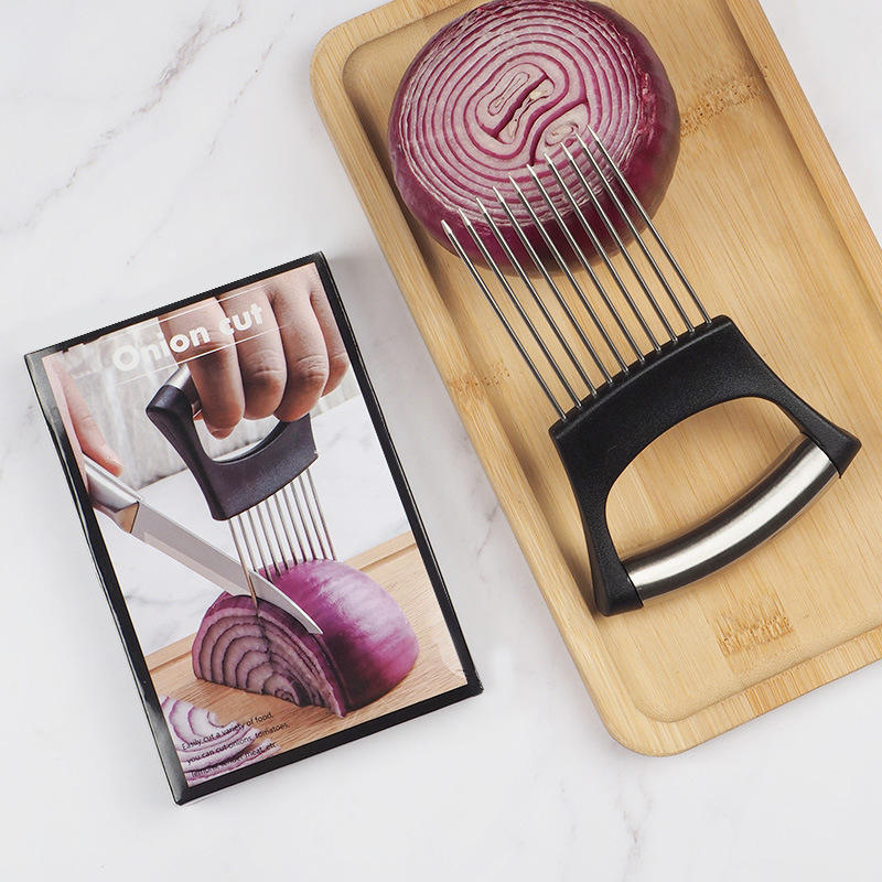 Kingwise Multifunction Kitchen Gadgets Vegetables Slicer Cutting Aid Holder Stainless Steel Vegetable Fruit Onion Holder