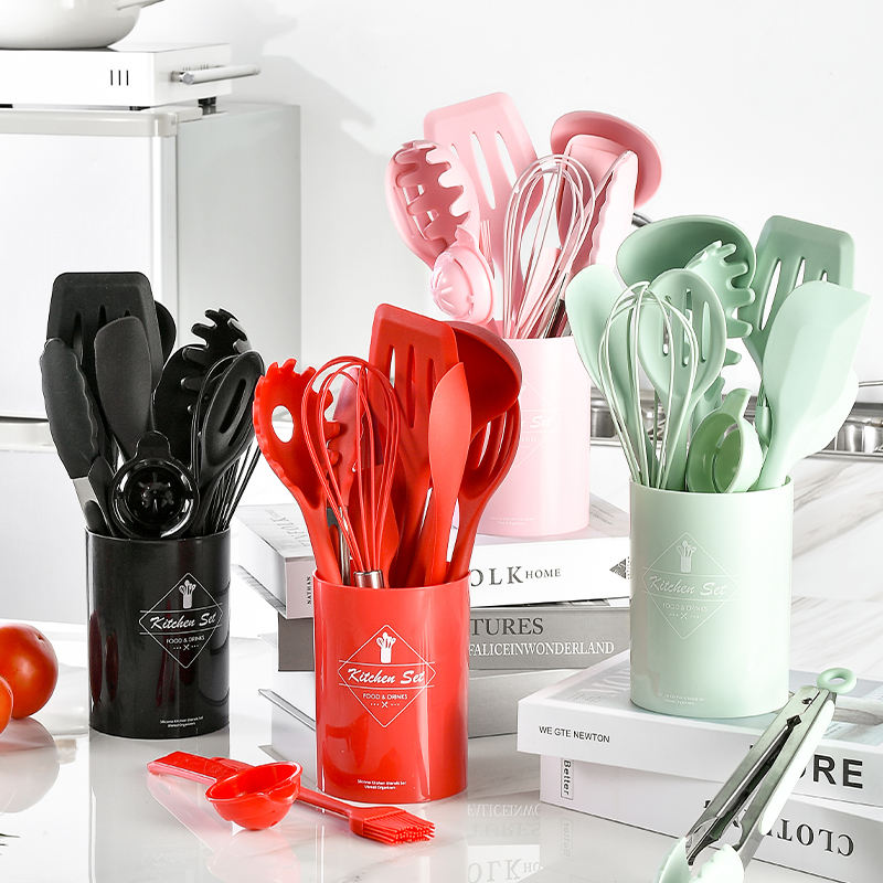 Kingwise Non Stick Utensil De Cozinh Modern Cuisine Silicon Baby Food Grade Kitchen Wares Set Cooking Utensil With Organizer