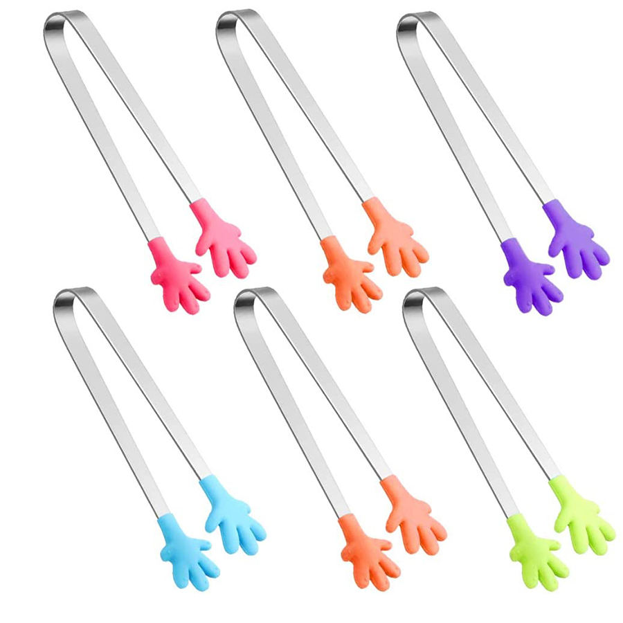 Kingwise Gift Bonus Kitchen Gadets 13cm Cute Palm Stainless Steel Silicone Mini Sugar Tong Food Clip BBQ Party Kitchen