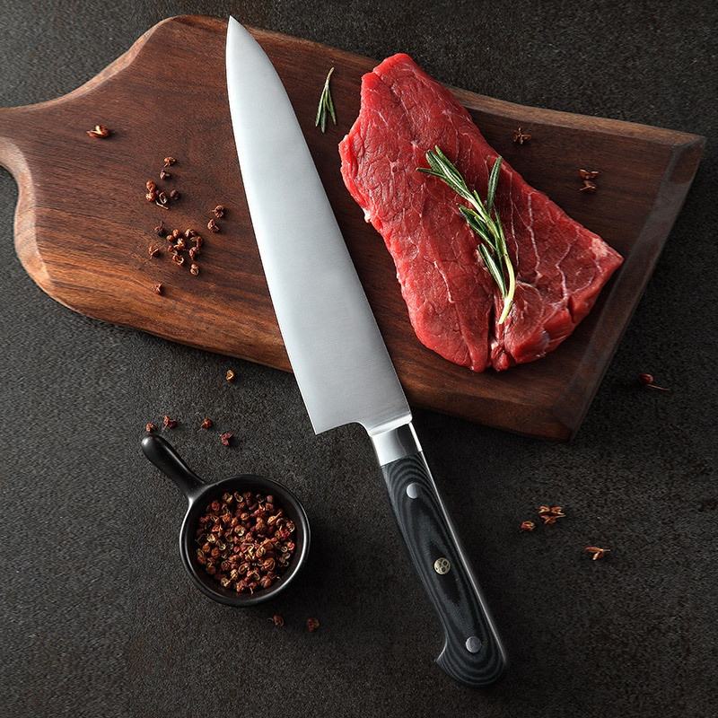 KINGWISE Professional Master 8 Inch Full Tang Carbon Steel Chef Knife with Pakka Wood Handle Paring Knives for Meat