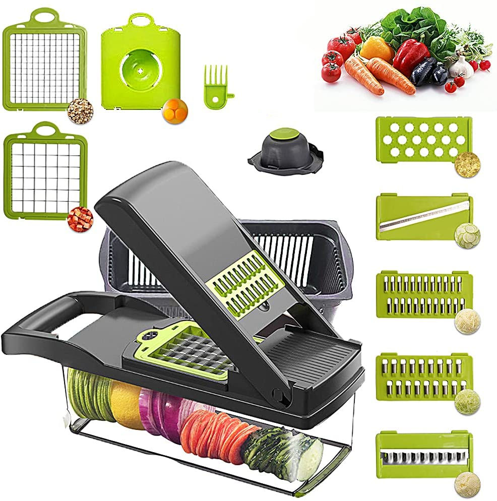 Kingwise Hot Selling Smart Kitchen Gadgets Manual Madoline 12 in 1 Food Chopper Online Multi Functional Vegetable Cutter Slicer