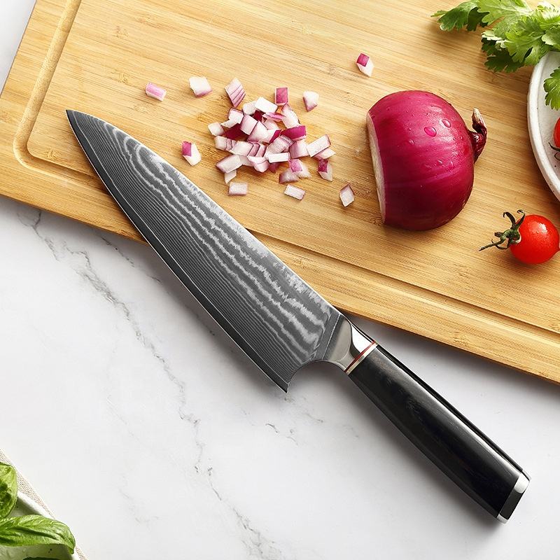 KINGWISE Custom 8 Inch Japanese Kitchen Knife 10CR15MOV High Carbon Damascus Steel Ebony Ambidextrous Dishwasher Safe Knife