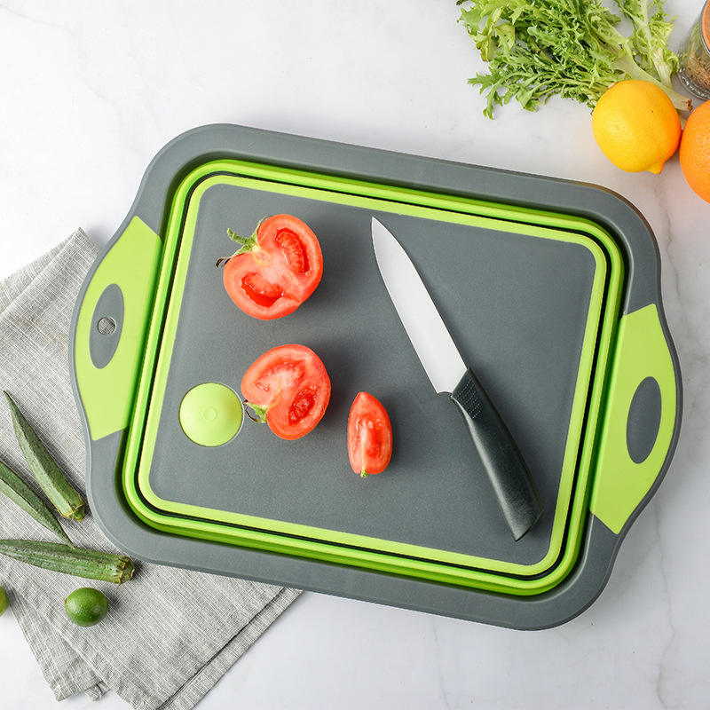 KINGWISE Kitchen Product Hot Sale  Multi-purpose 3 in 1 Function Plastic Collapsible Cutting Board with Colander