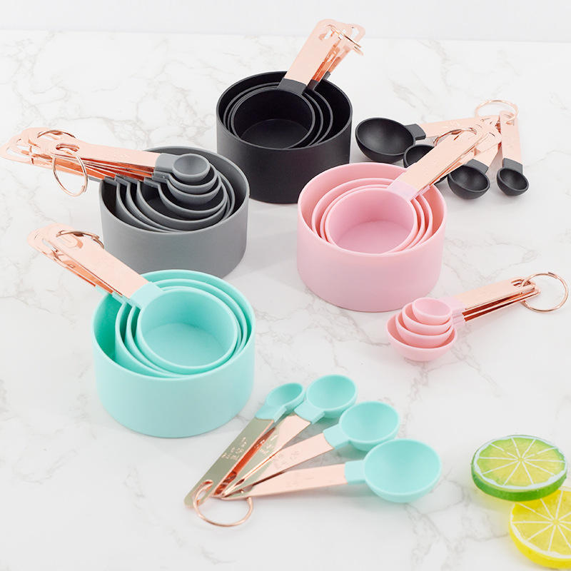 Kingwise Home Gadgets 8 Pieces Baking Tool Plastic Measuring Cups and Spoons Set Liquid Powder Coffee Measuring Cup Set