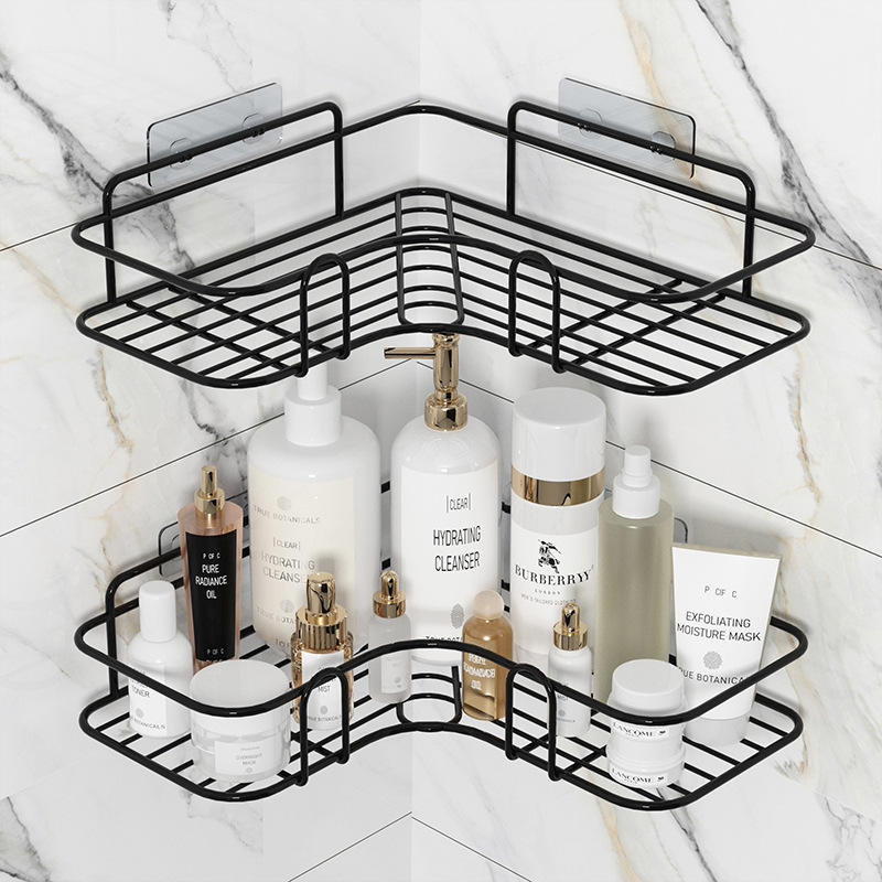 KINGWISE Bathroom Kitchen Punch Corner Frame Shower Shelf Shampoo Storage Rack Holder with Suction Cup Bathroom Accessories