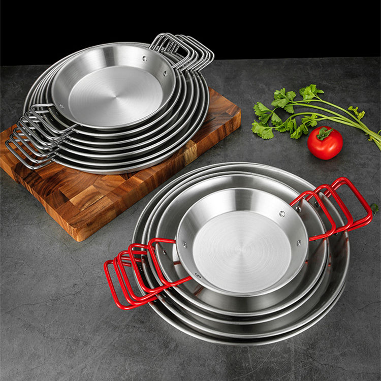 Kingwise Stainless Steel Paella Pan Set High Quality Non-Stick Frying Pan Kitchen Use Seafood Pasta Cooking Induction Cooker