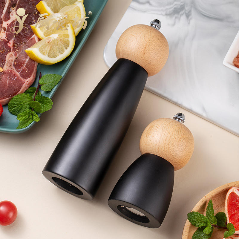 Kitchen Unique Gadgets Black Solid Wood Pepper Grinder Manual Salt and Pepper Mill