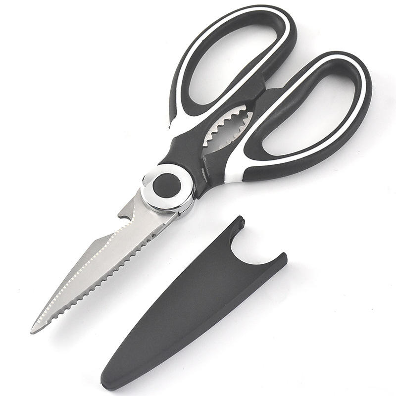 KINGWISE Household Japanese Stainless Steel 2 in 1 Shear Multipurpose Black Handle Clever Kitchen Scissors for Kitchen Use