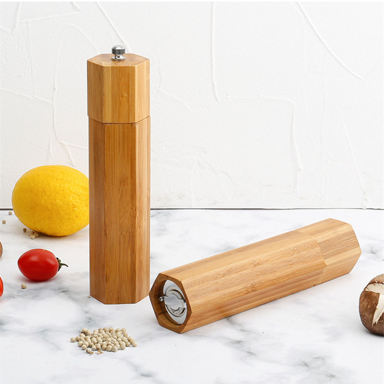 Kingwise Eco-Friendly Wood Bamboo Spice Mill Set with Adjustable Pepper Grinder Modern Nordic Design for Home Kitchen Manual Use