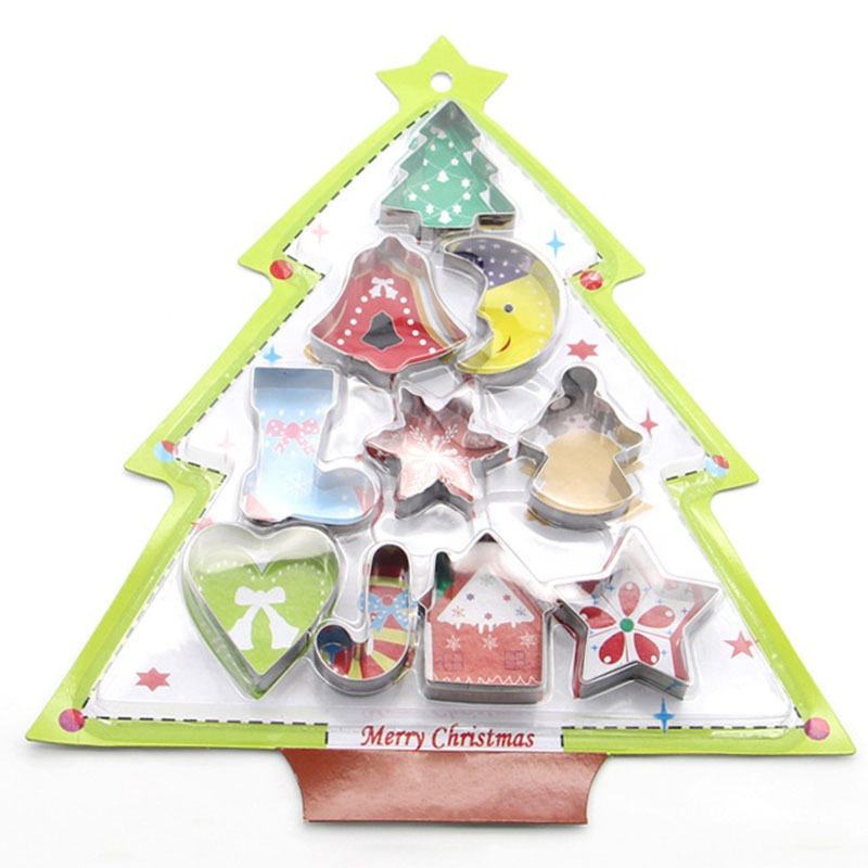 Kingwise Eco-Friendly Dishwasher Safe Baking Pastry Tools 10 Pieces Metal Christmas Tree Heart Star Cake Molds 3D Biscuit Cookie