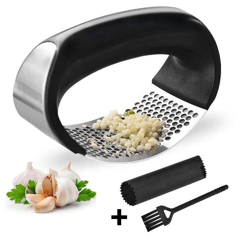 Wholesale Guangdong Household Kitchen Accessories Stainless Steel Garlic Press Masher Set With Garlic Rocker Cleaning Brush