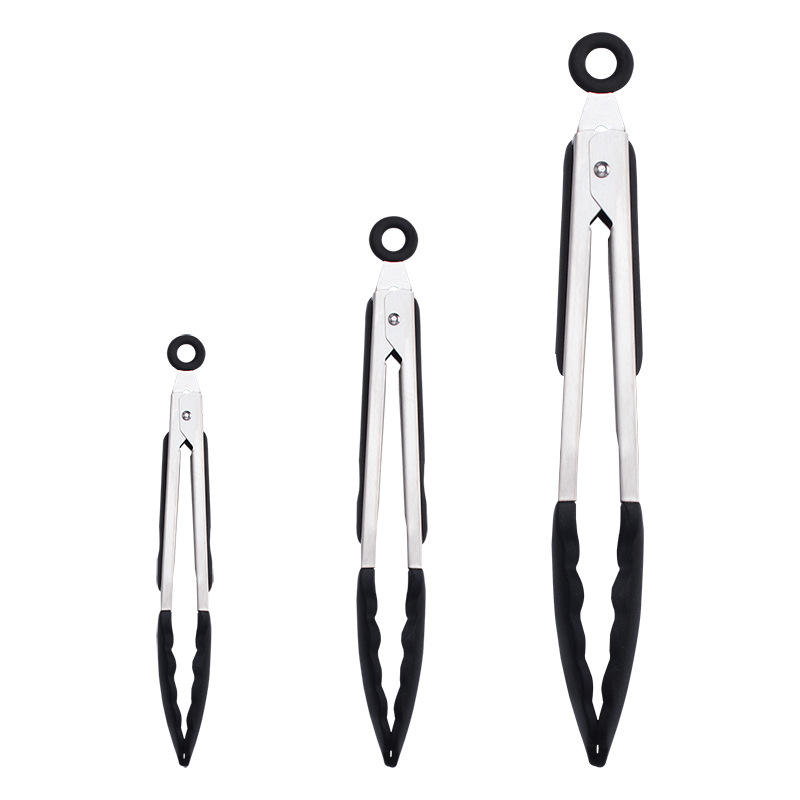 Kingwise Wholesale 7 9 12 Inch Kitchen Barbecue Grill Tongs Stainless Steel Nylon Food Salad Clip Pizza Bread Steak Locking