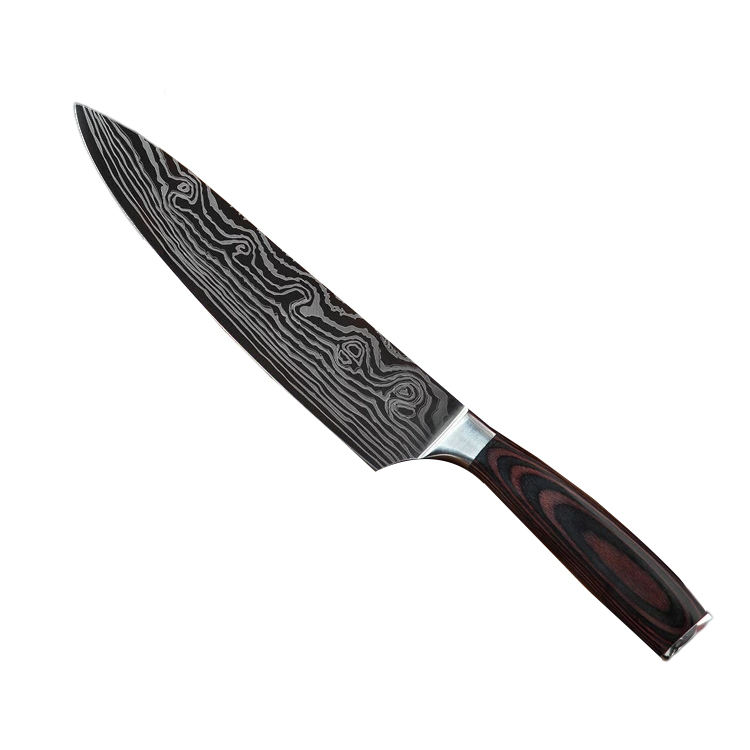 KINGWISE 8-Inch Hand Forged Chef Knife High Carbon 7Cr17 Stainless Steel Damascus Laser Pattern Wood Eco-Friendly Gift Box
