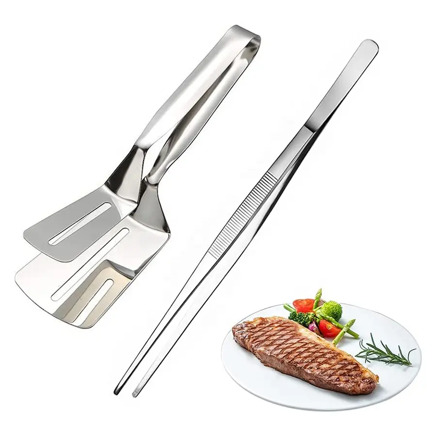 Multi Functional BBQ Cooking Spatula Food Tongs Tweezers Set Stainless Steel Dishwasher Safe Fish Flat Turner Steak Clip Kitchen